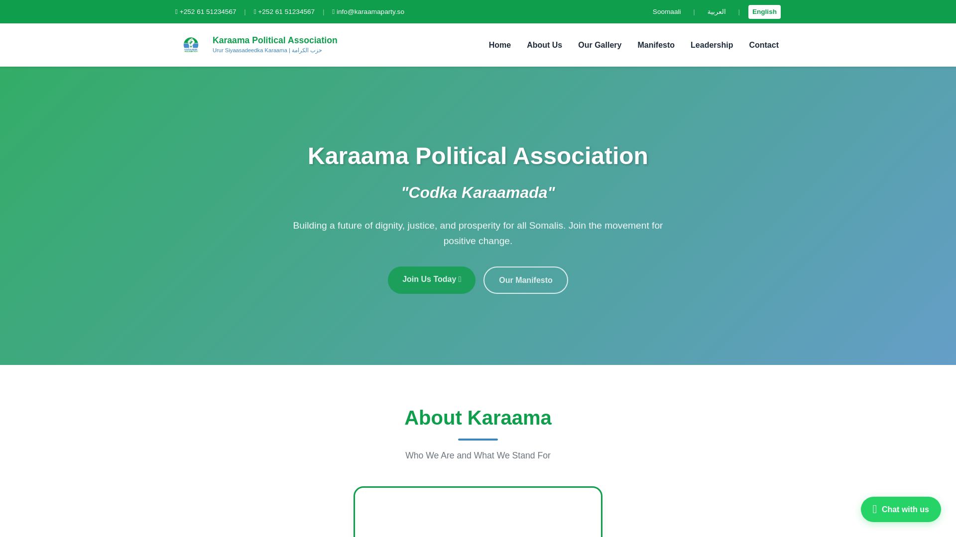website screenshot of https://karaamaparty.so/