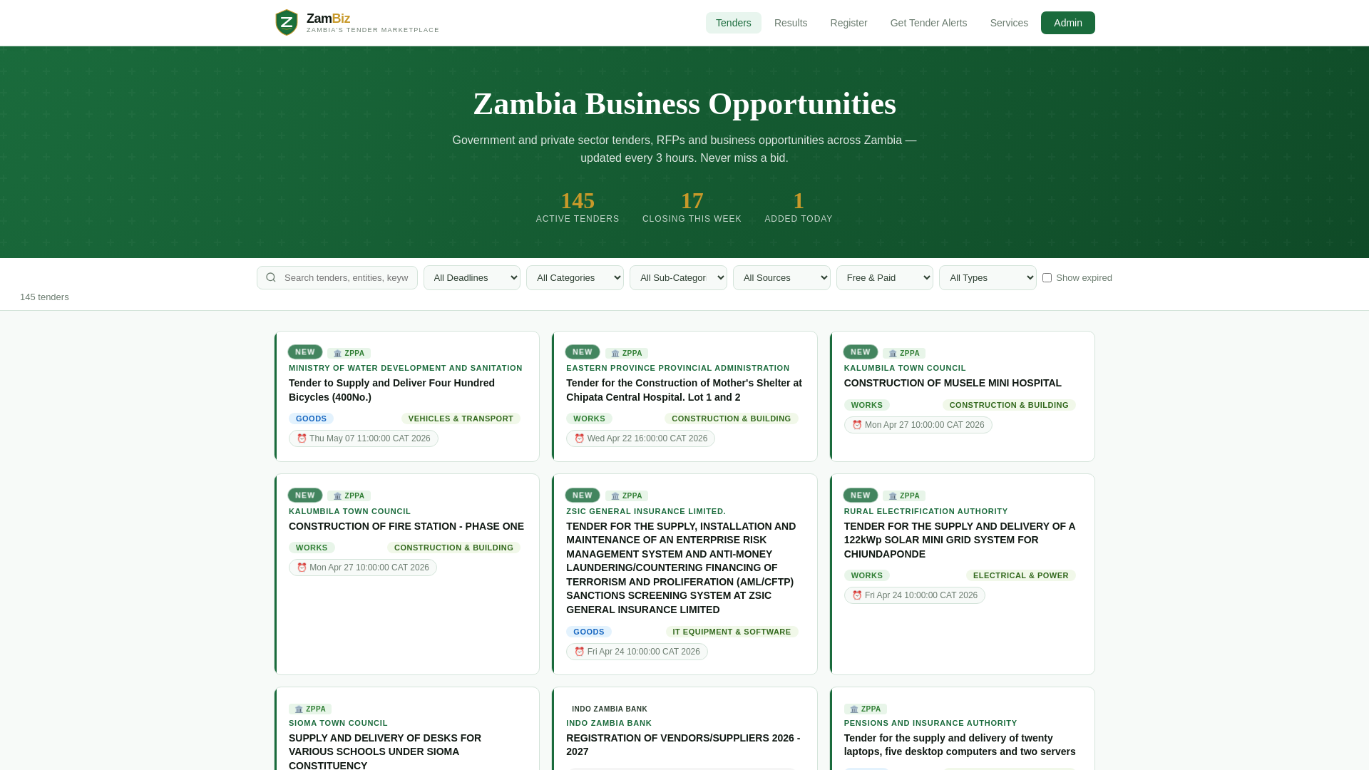 website screenshot of https://zambiz.biz/