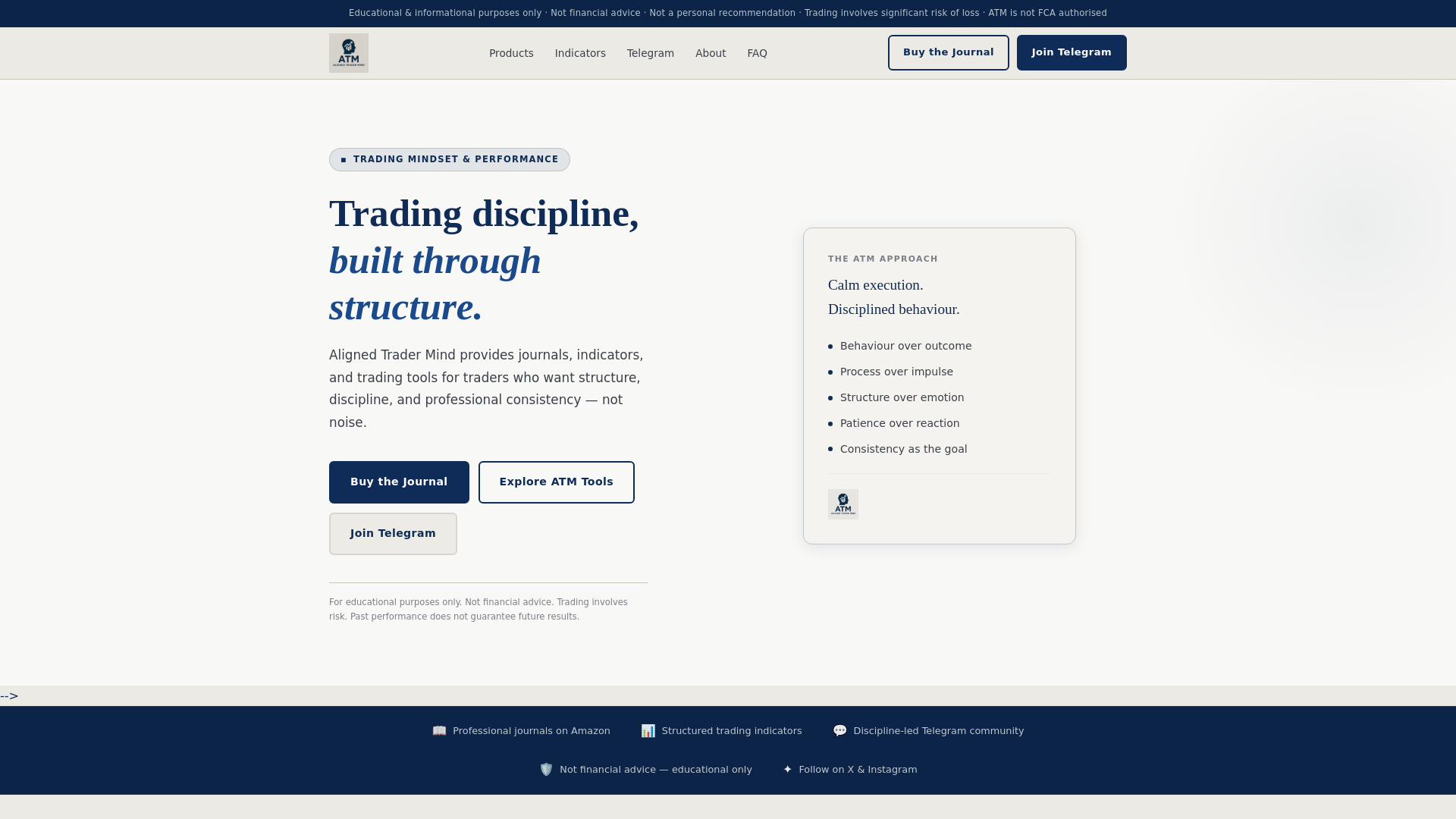 website screenshot of https://alignedtradermind.online/