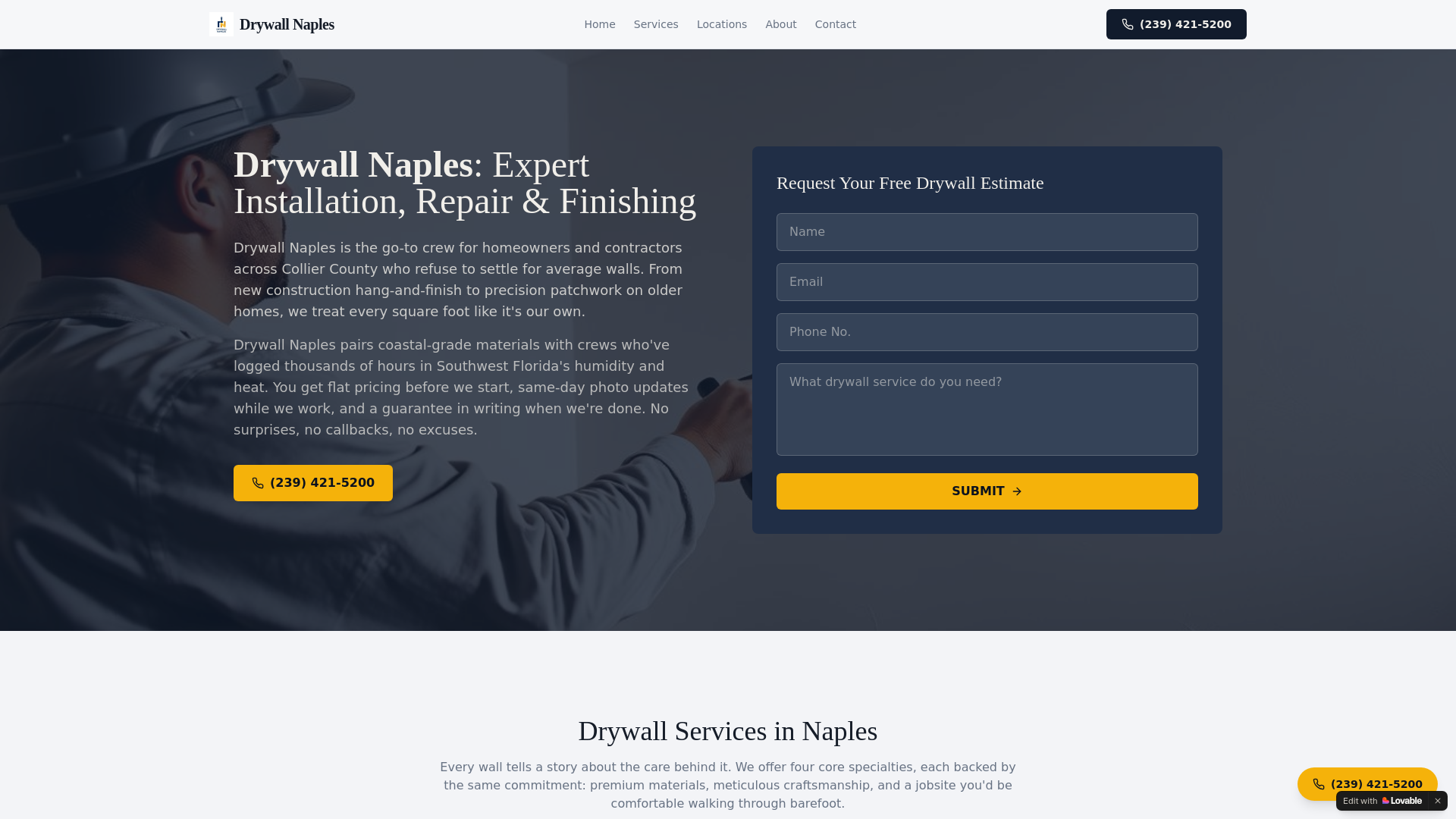website screenshot of https://drywallnaples.com/