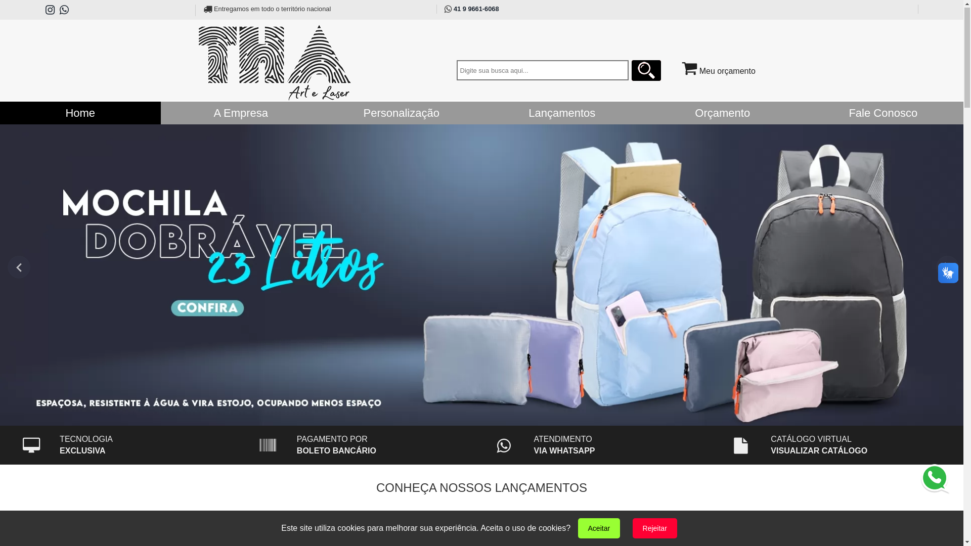 website screenshot of https://thabrindes.com.br/
