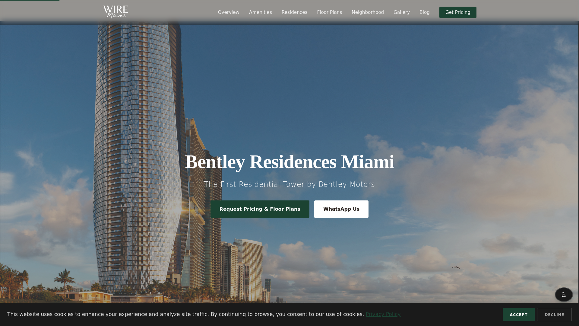 website screenshot of https://bentleyluxuryresidencesmiami.com/