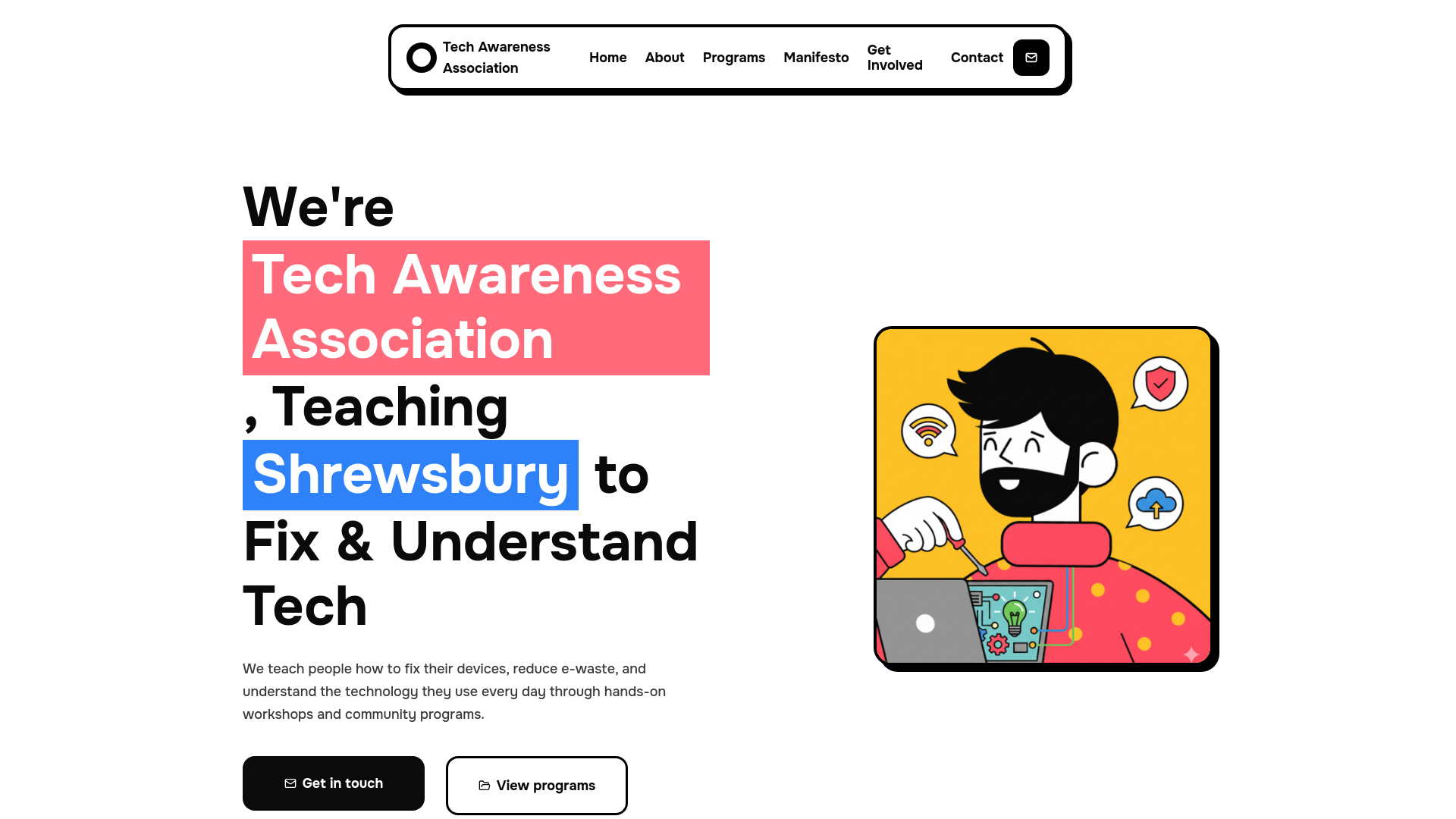 website screenshot of https://techawarenessma.org/