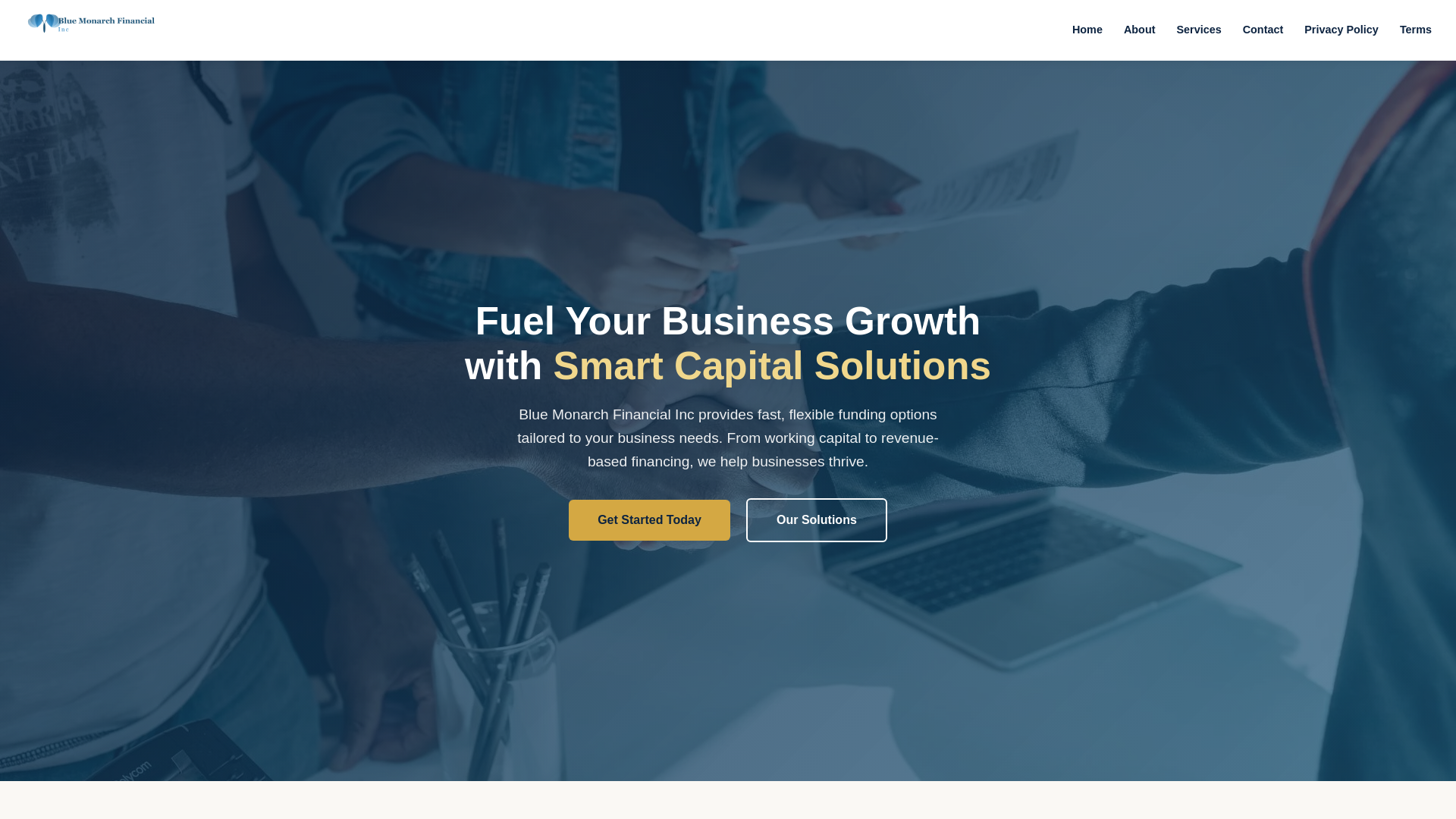 website screenshot of https://bluemonarchfinancialin.com/