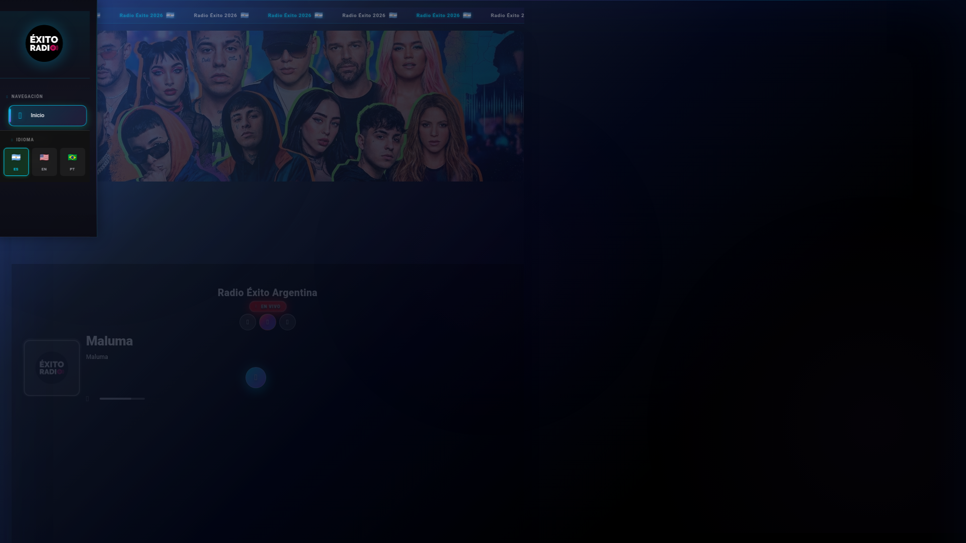 website screenshot of https://radioexitoargentina.com.ar