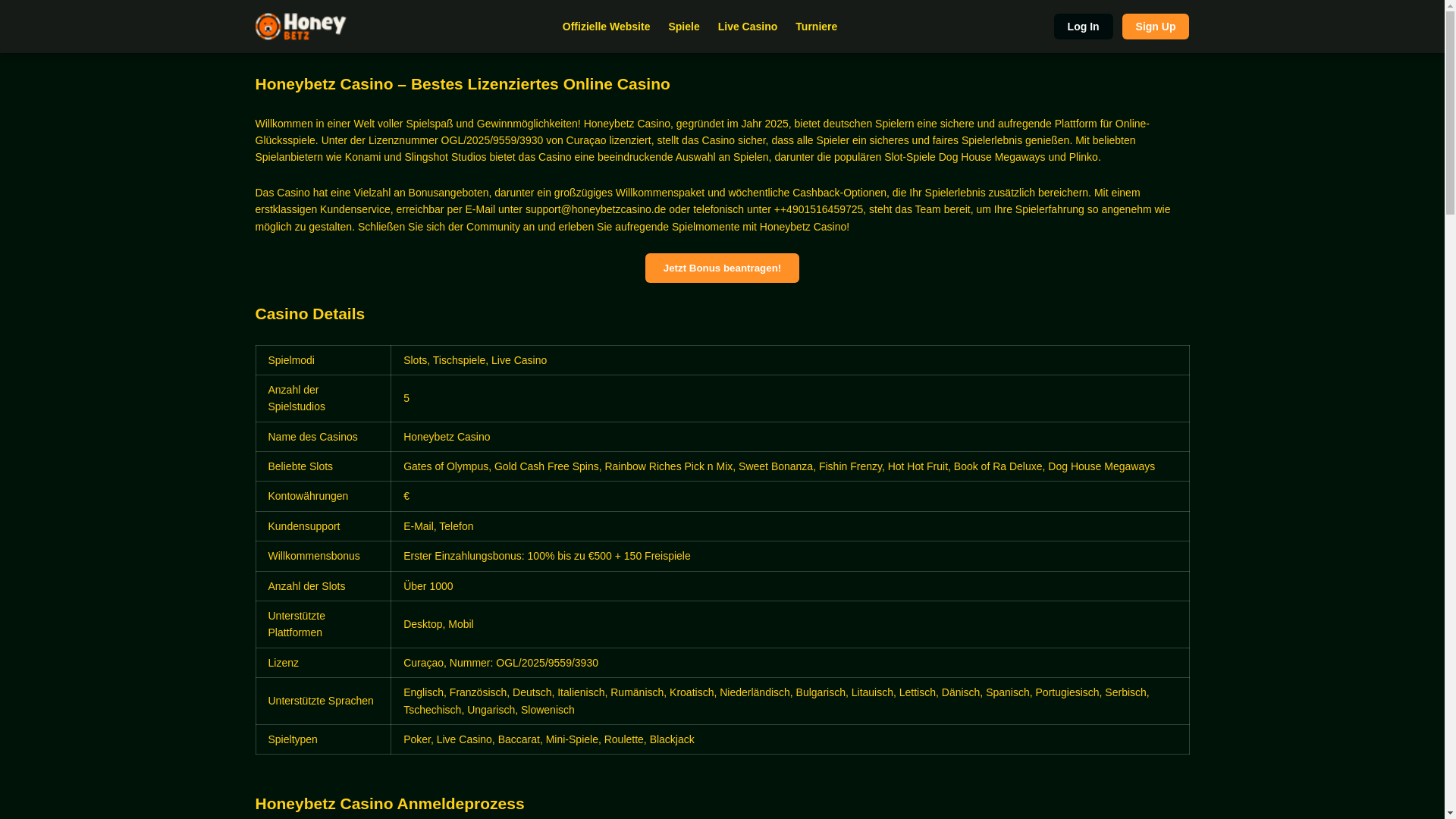 website screenshot of https://honeybetzcasino-de.pages.dev/