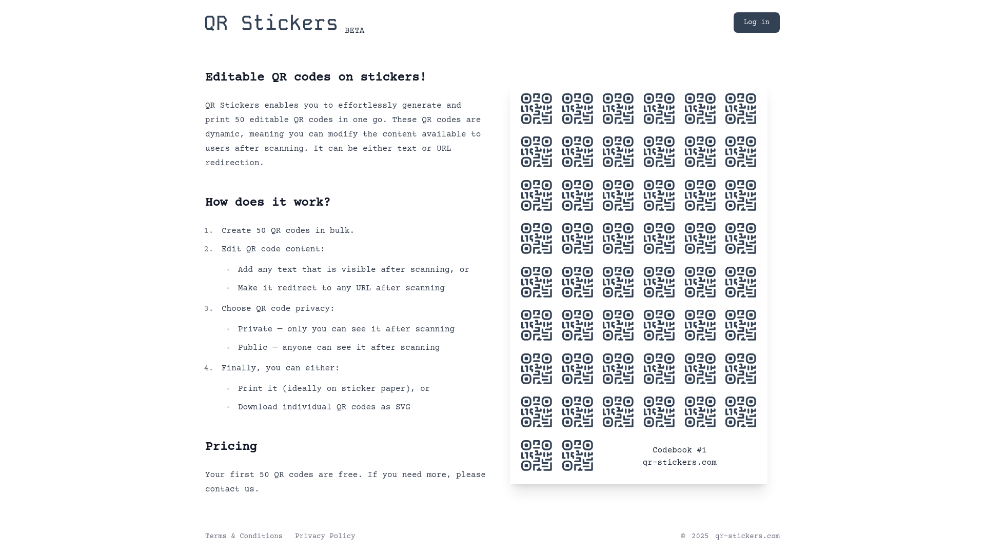 website screenshot of https://qr-stickers.pages.dev/