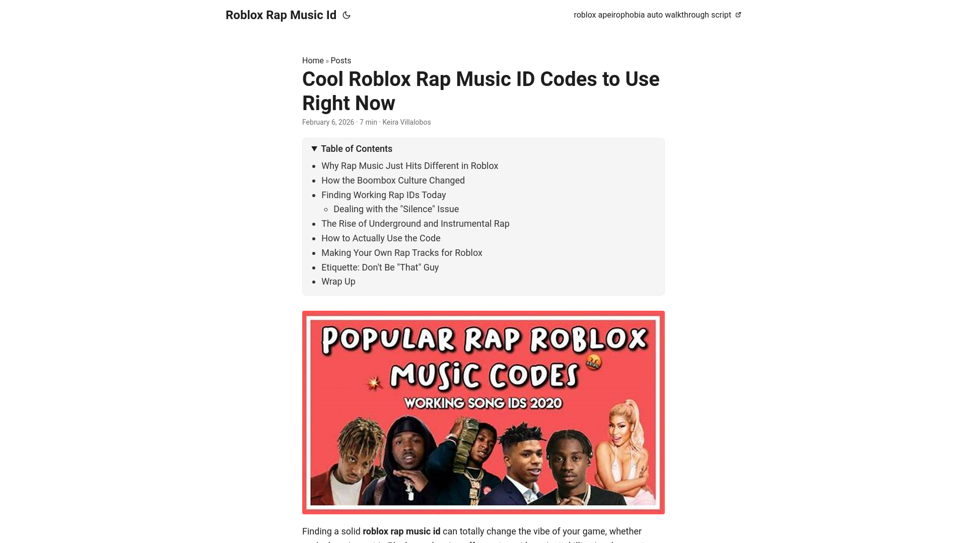 website screenshot of https://roblox-rap-music-id.pages.dev/