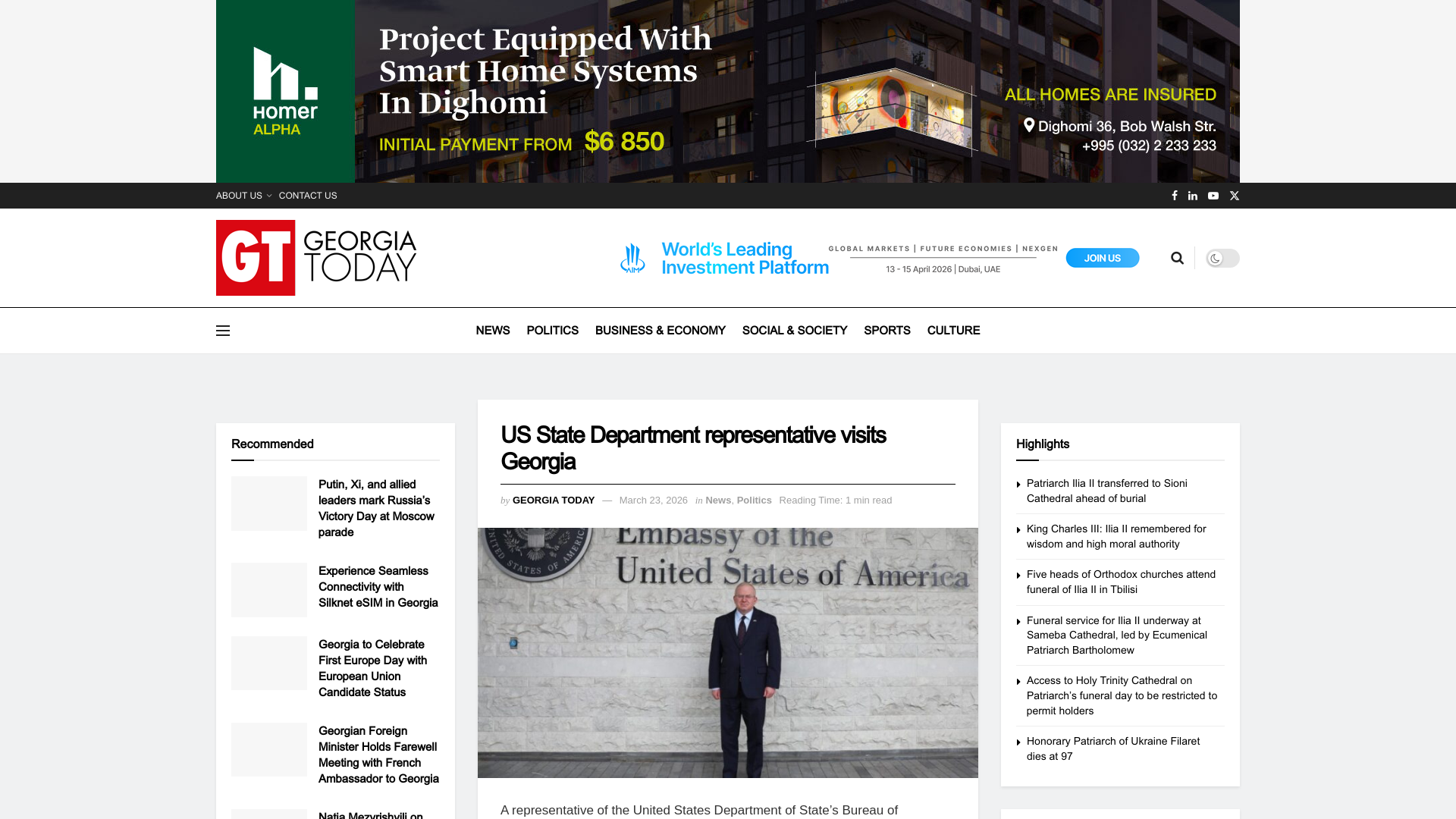 website screenshot of https://georgiatoday.ge/us-state-department-representative-visits-georgia/