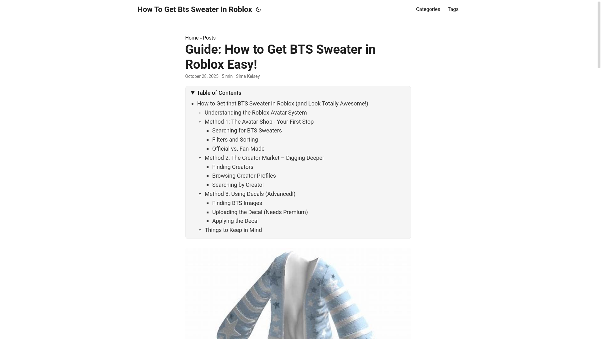 website screenshot of https://how-to-get-bts-sweater-in-roblox.pages.dev/