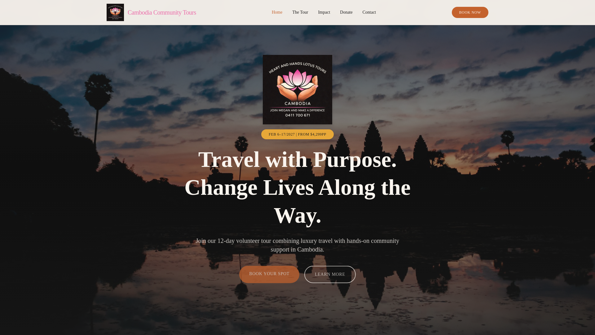 website screenshot of https://heartandhandslotustourscambodia.com.au/