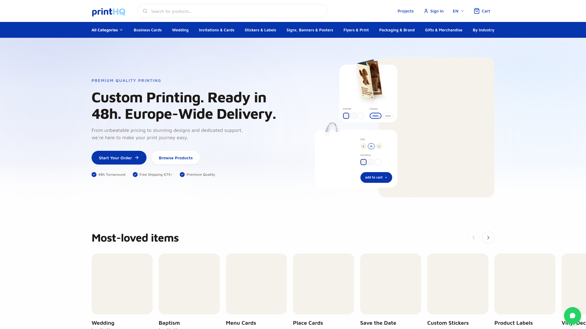 website screenshot of https://printhq.eu/