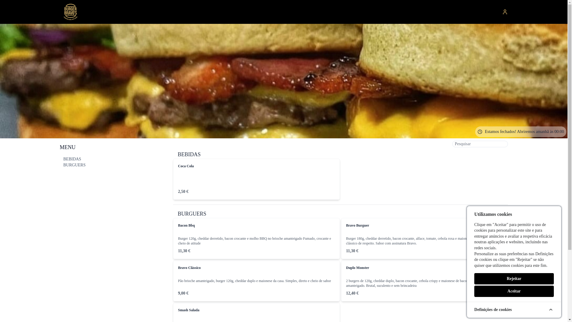 website screenshot of https://burgerbravos.pt/