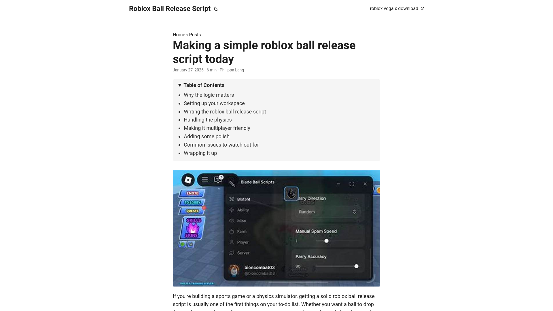 website screenshot of https://roblox-ball-release-script.pages.dev/