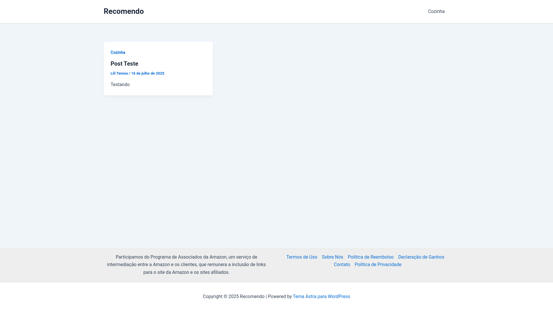 website screenshot of https://simrecomendo.com.br/
