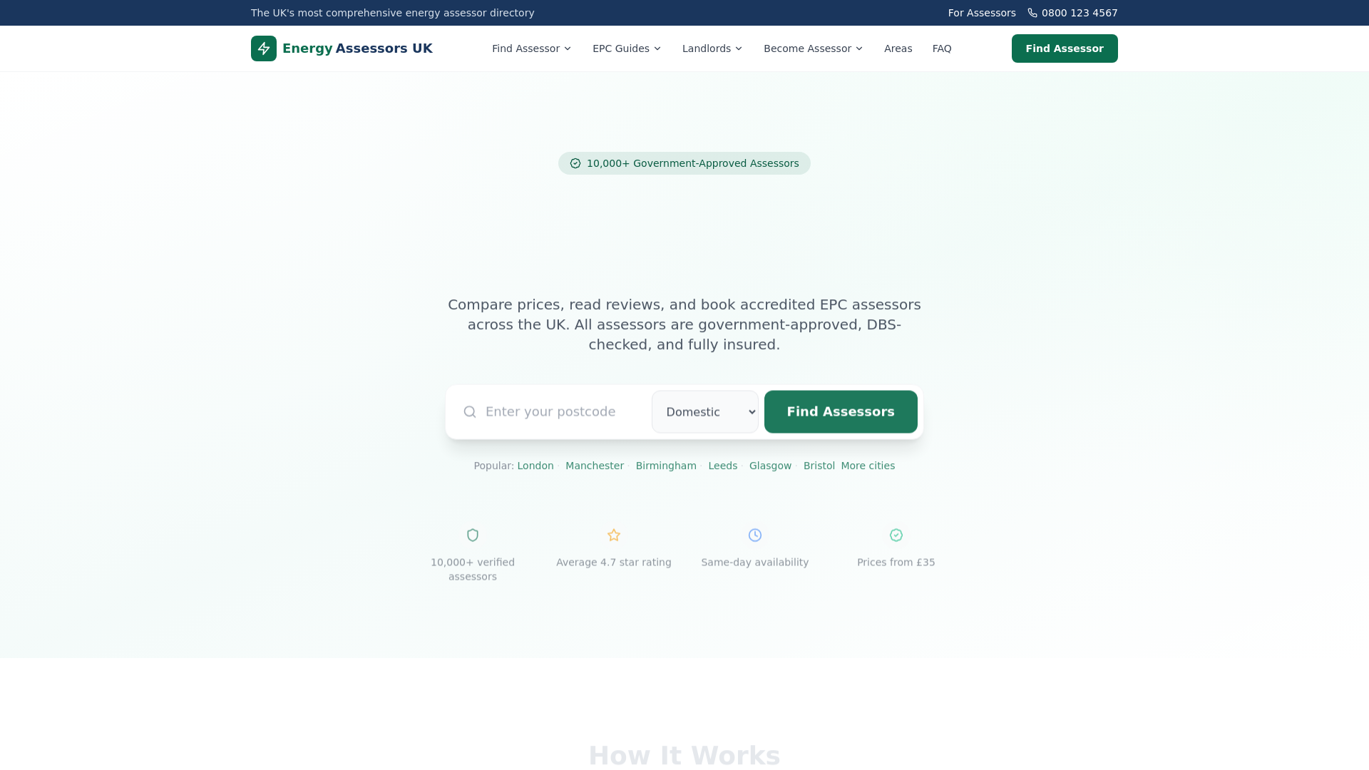 website screenshot of https://energyassessorsuk.co.uk