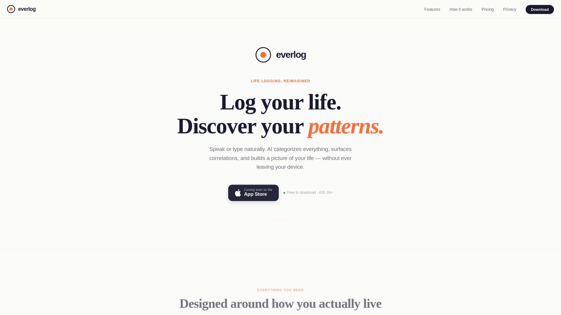 website screenshot of https://everlog-landing.pages.dev/