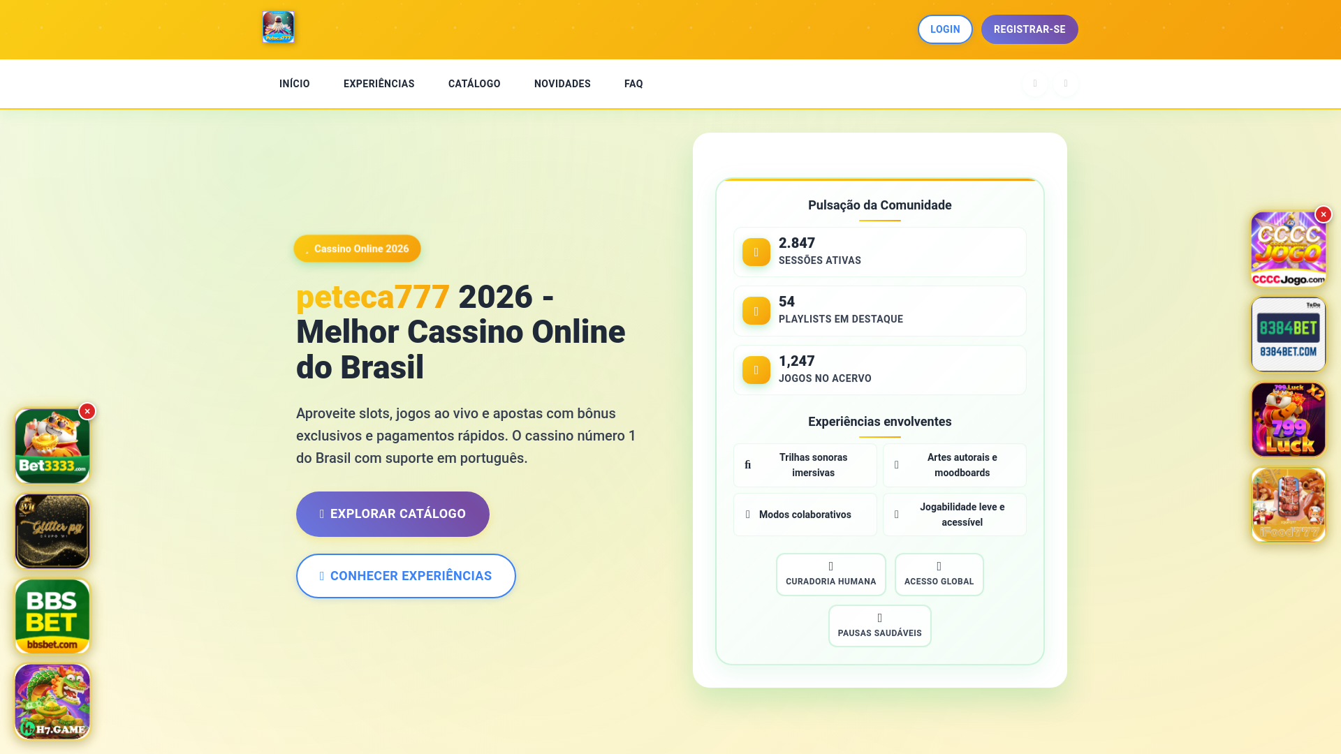 website screenshot of https://peteca777vip.com.br