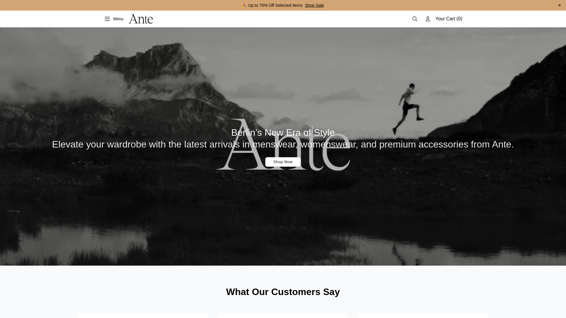 website screenshot of https://anteberlinlabel.shop/