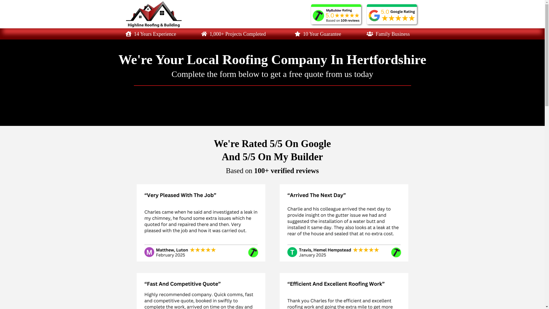 website screenshot of https://highlineroofingandbuilding.uk/