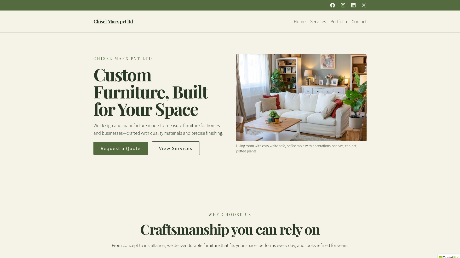 website screenshot of https://chiselmarx.furniture/