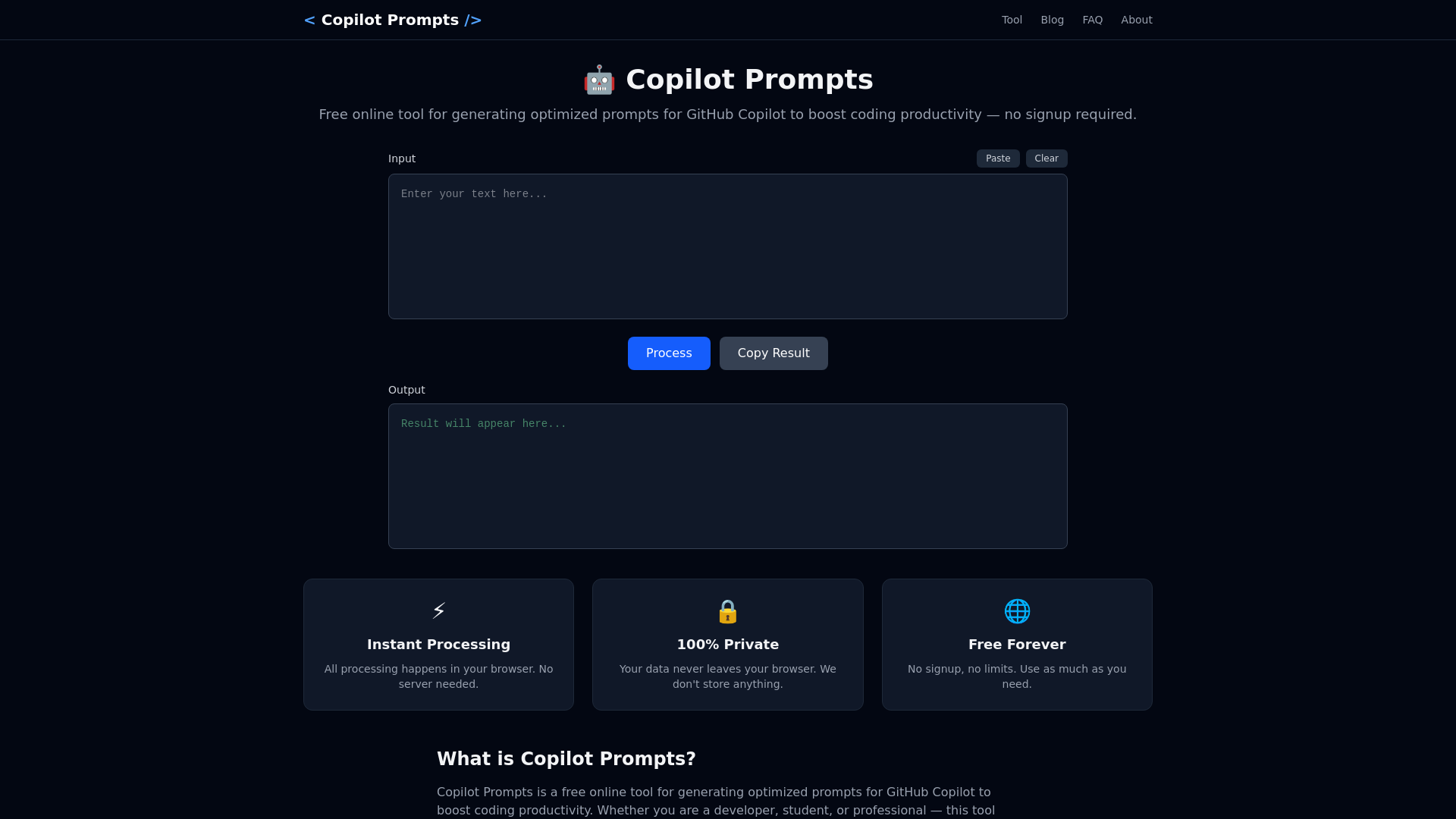 website screenshot of https://copilot-prompts.pages.dev/