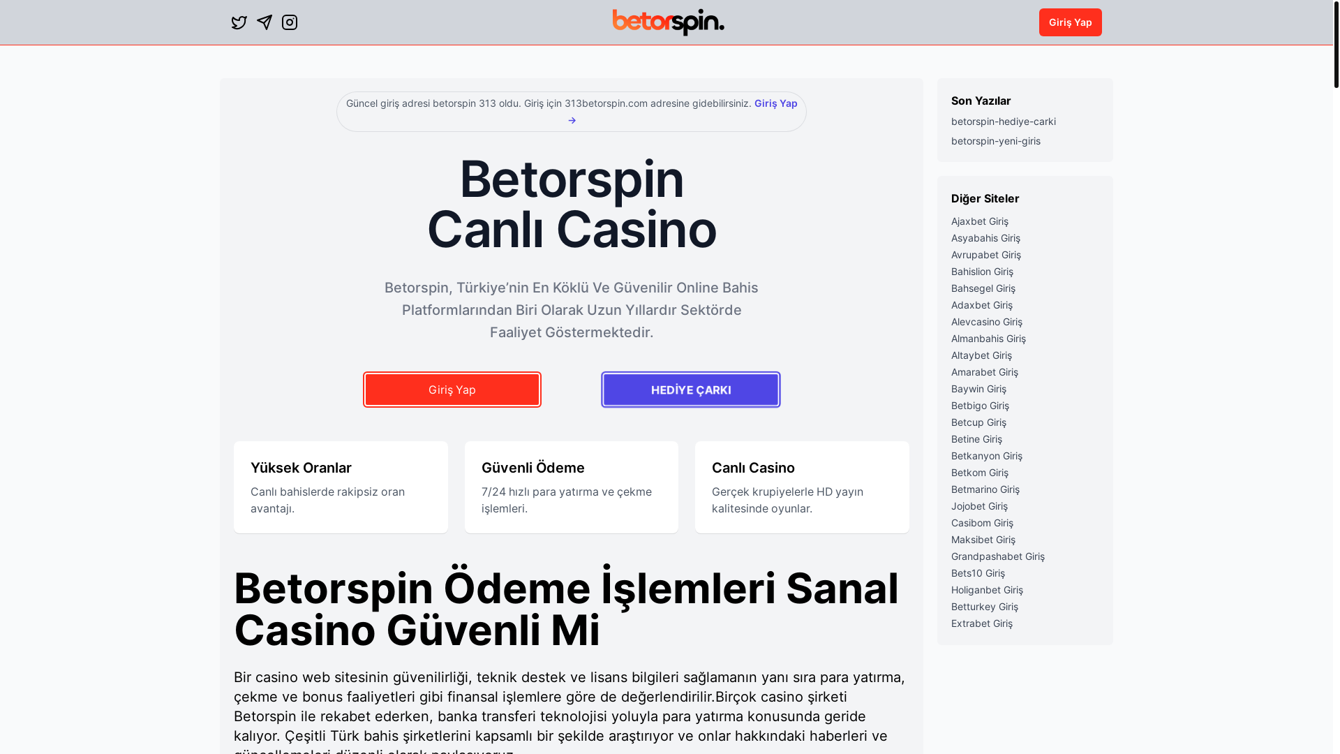 website screenshot of https://betorspinguncelgiris.blog/