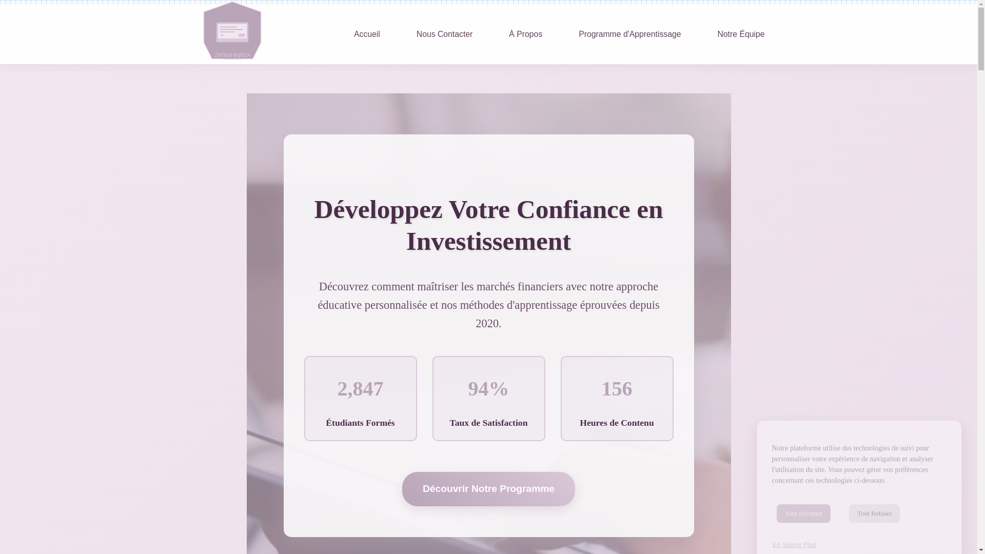 website screenshot of https://zentaraqilox.com/