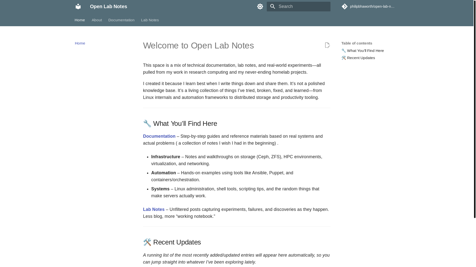 website screenshot of https://open-lab-notes.pages.dev/