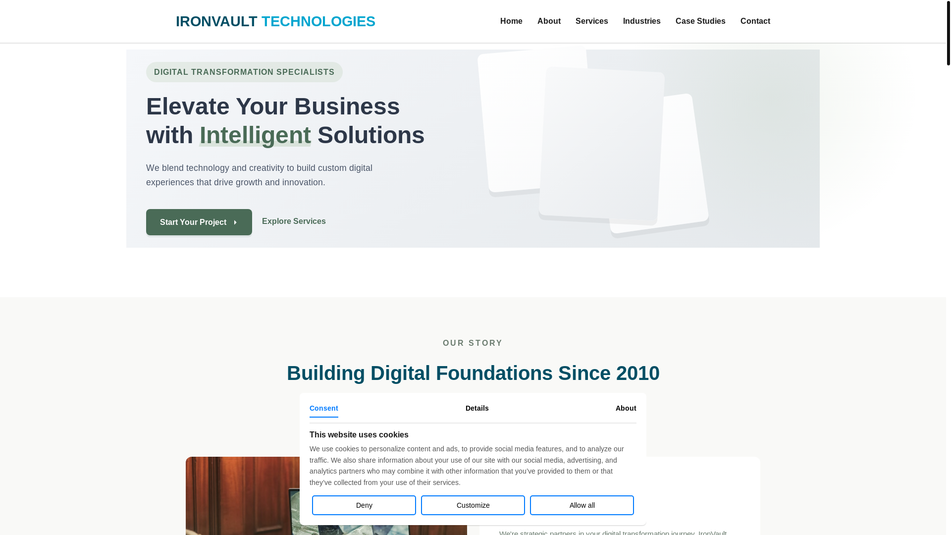 website screenshot of https://ironvaulttechnologies.com/