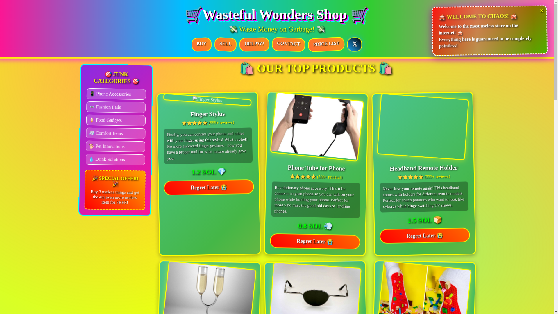 website screenshot of https://wastefulwondersshop.org/