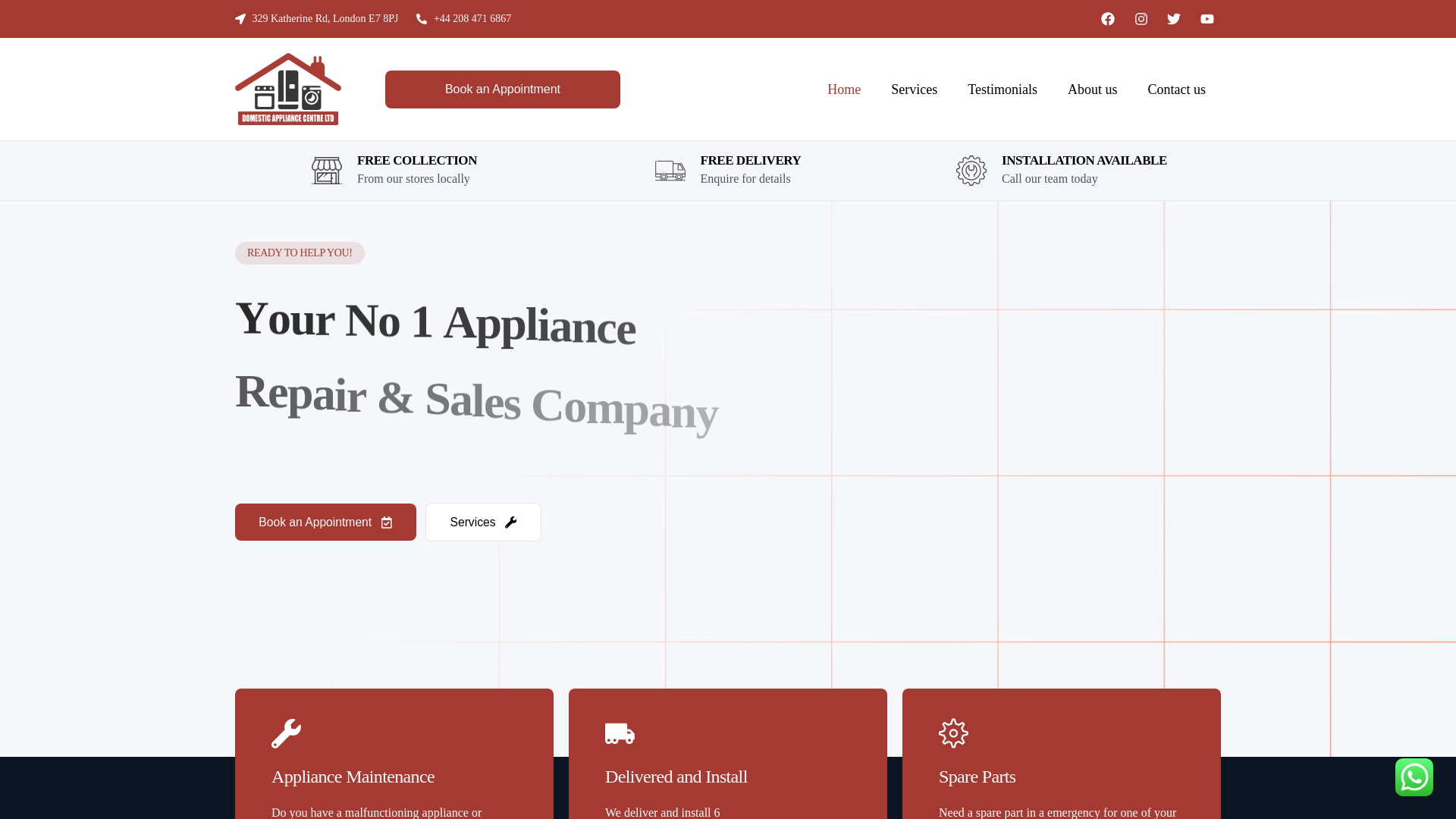 website screenshot of https://dappliancecentre.co.uk/