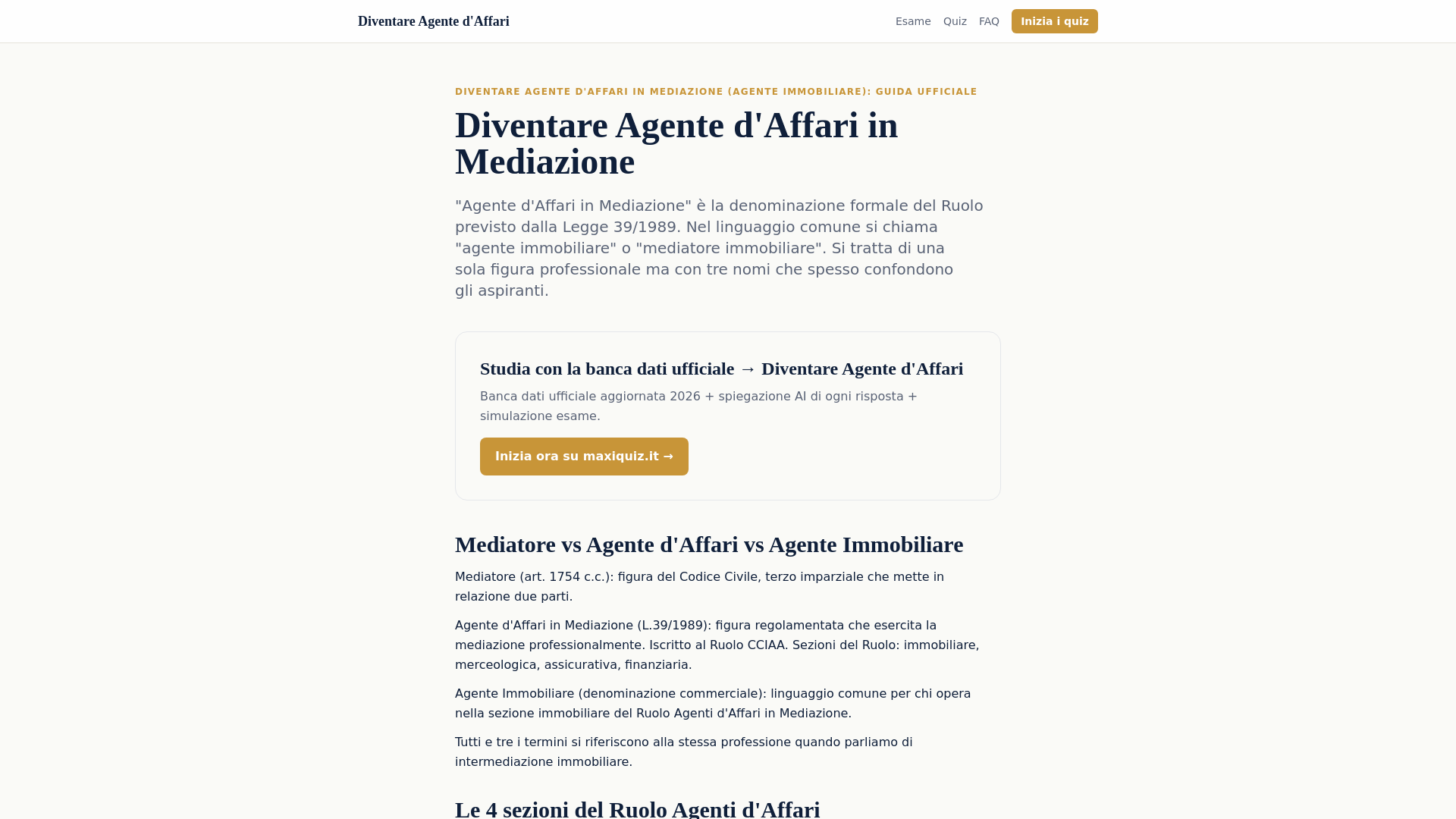 website screenshot of https://diventareagentediaffari.it/