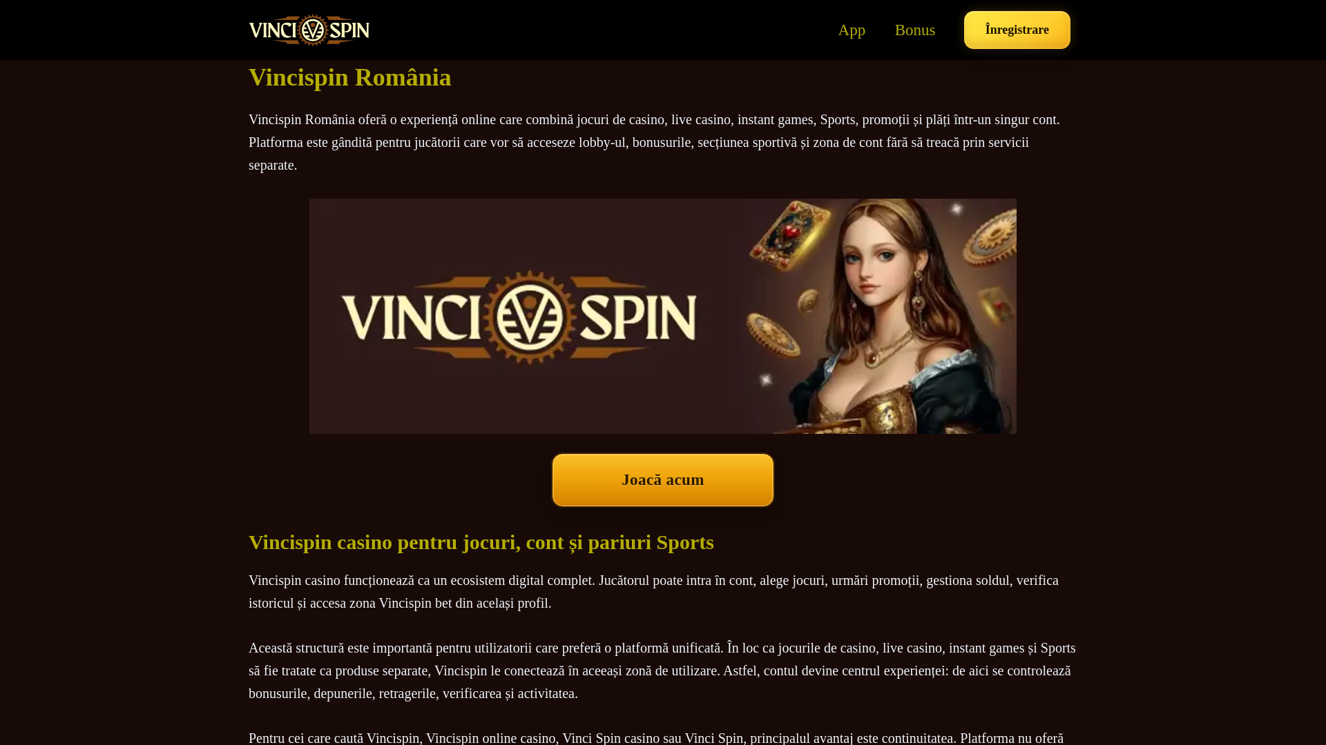 website screenshot of https://vincispincasinoromania.com/