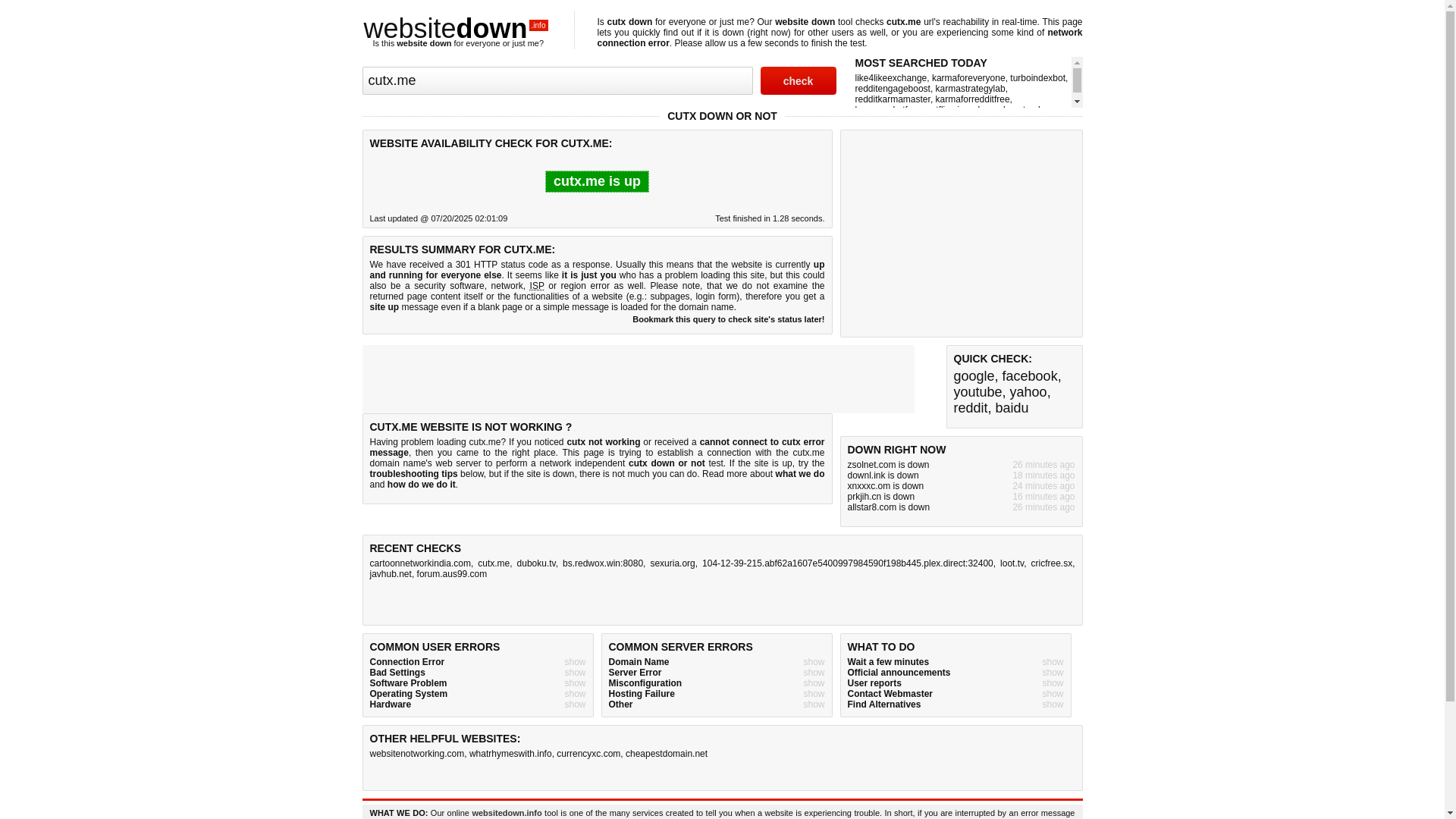website screenshot of https://www.websitedown.info/cutx.me