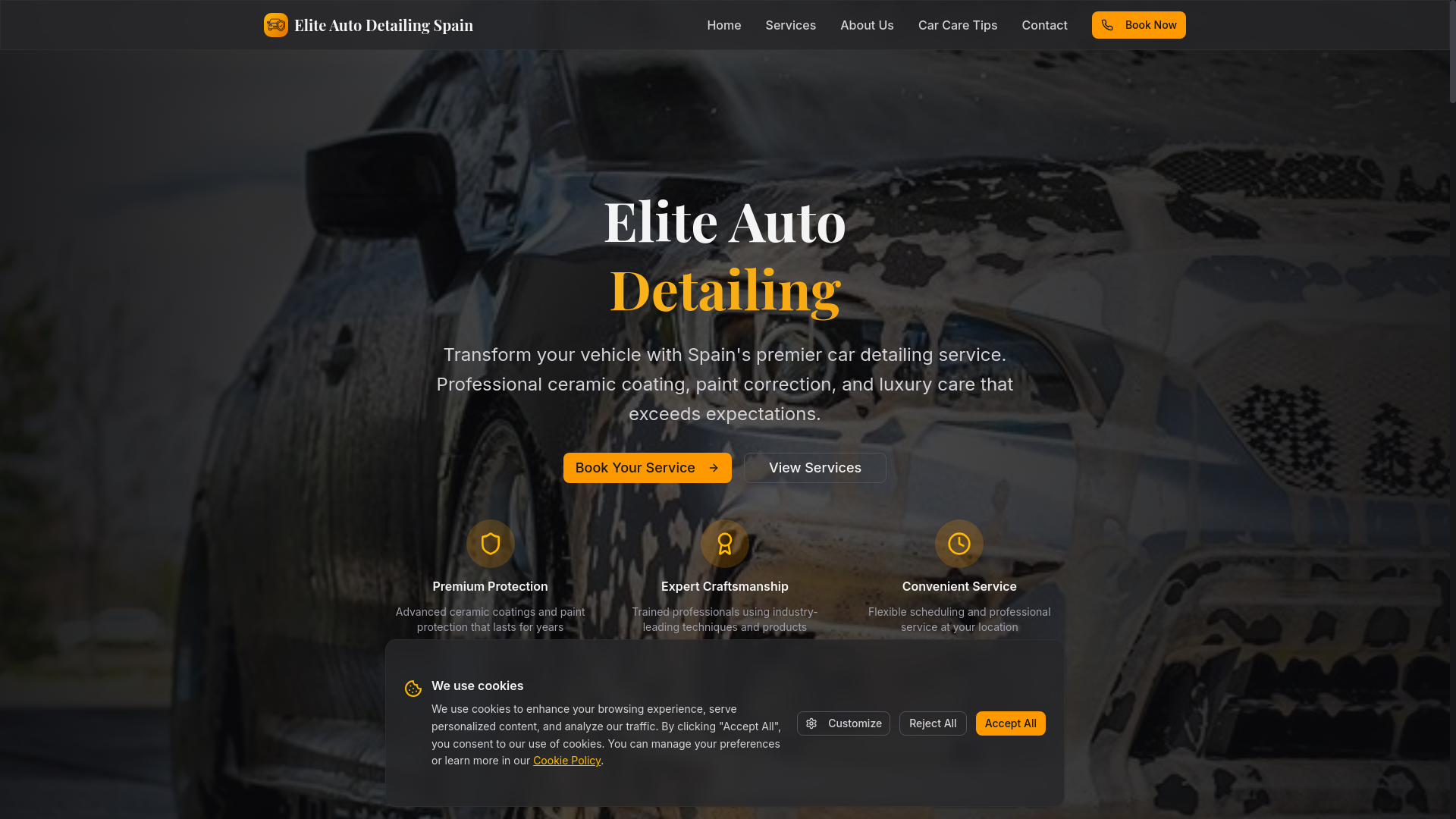 website screenshot of https://eliteautodetailingspain.com/