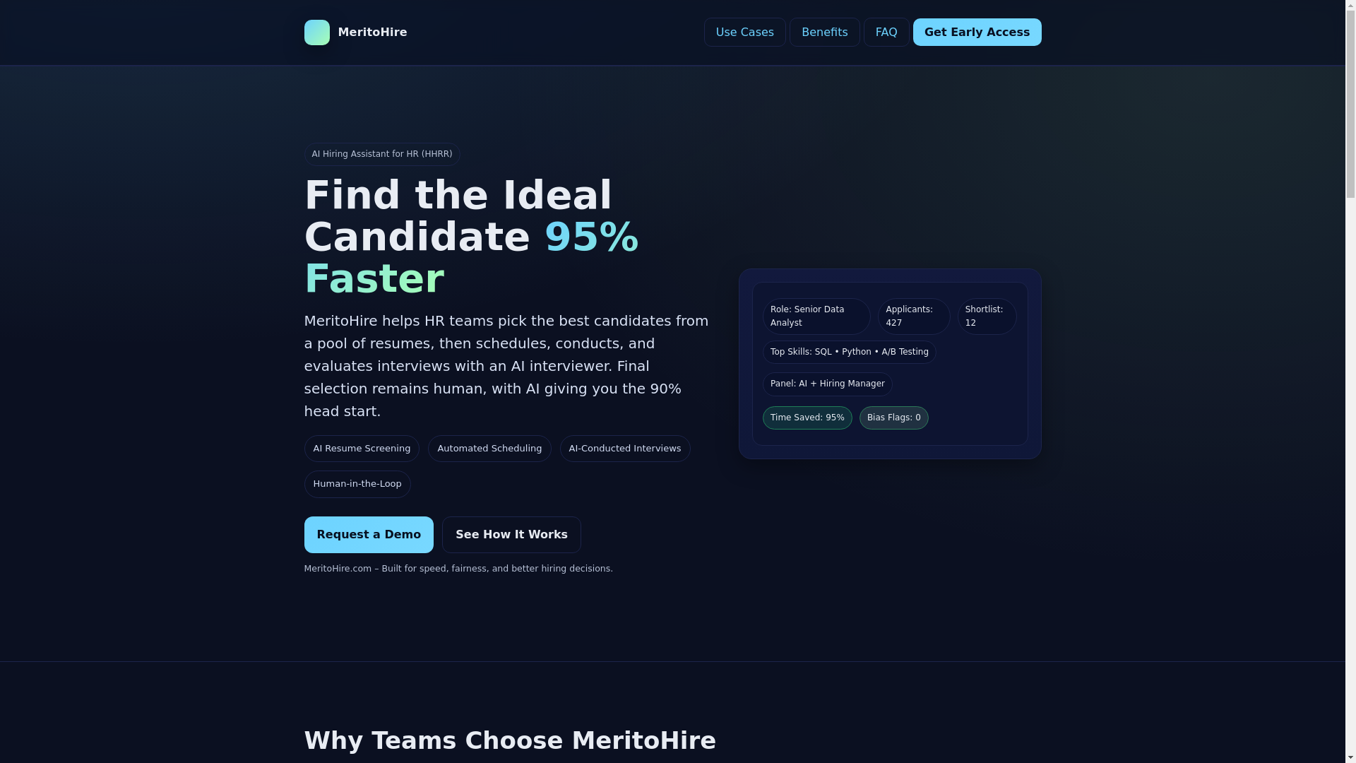 website screenshot of https://meritohire.com/