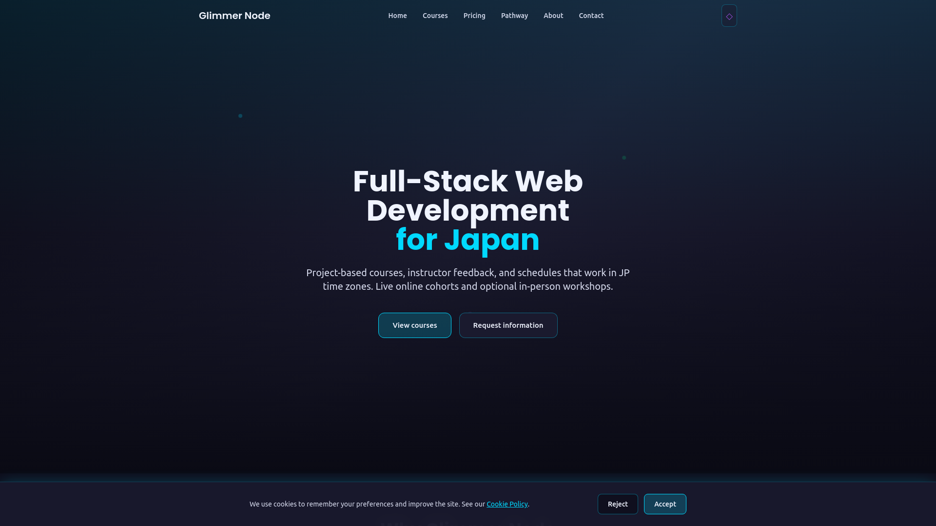 website screenshot of https://glimmer-node.digital/