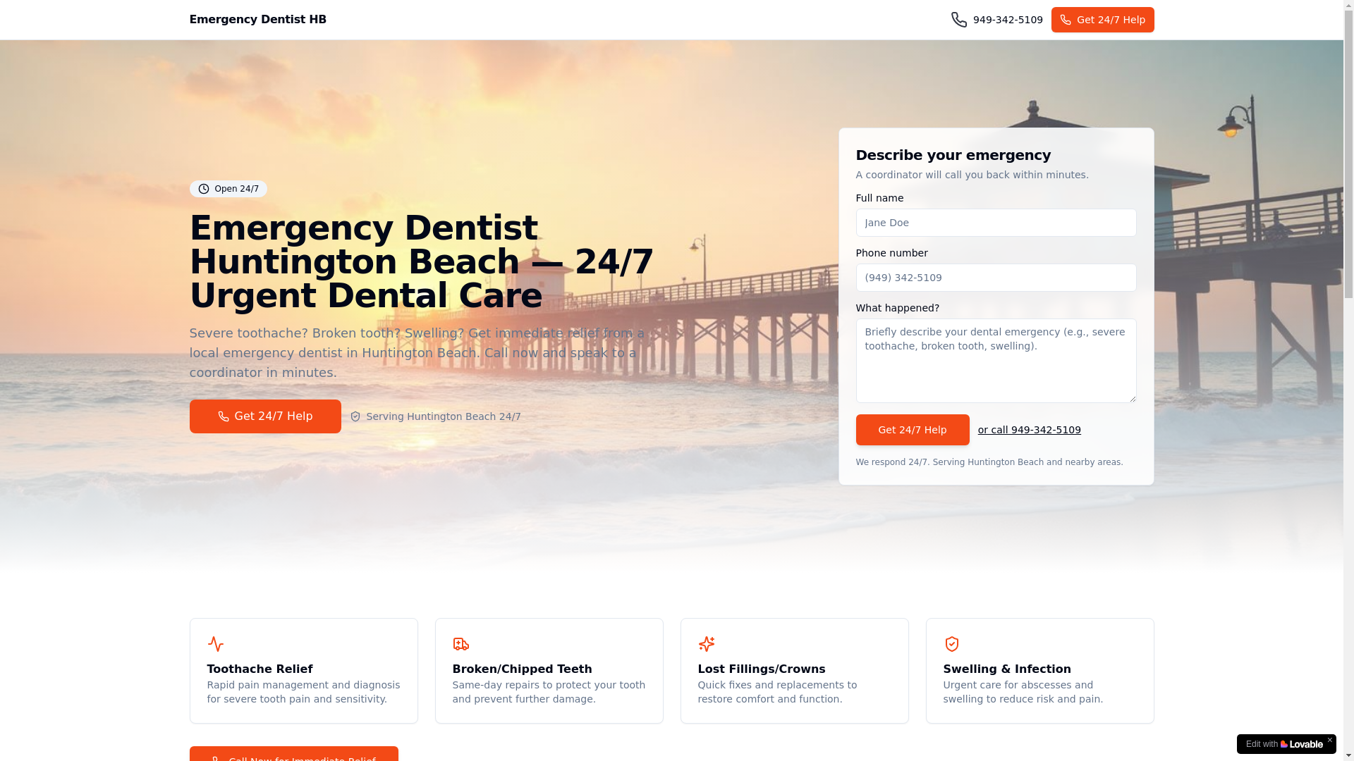 website screenshot of https://emergencydentisthb.com/