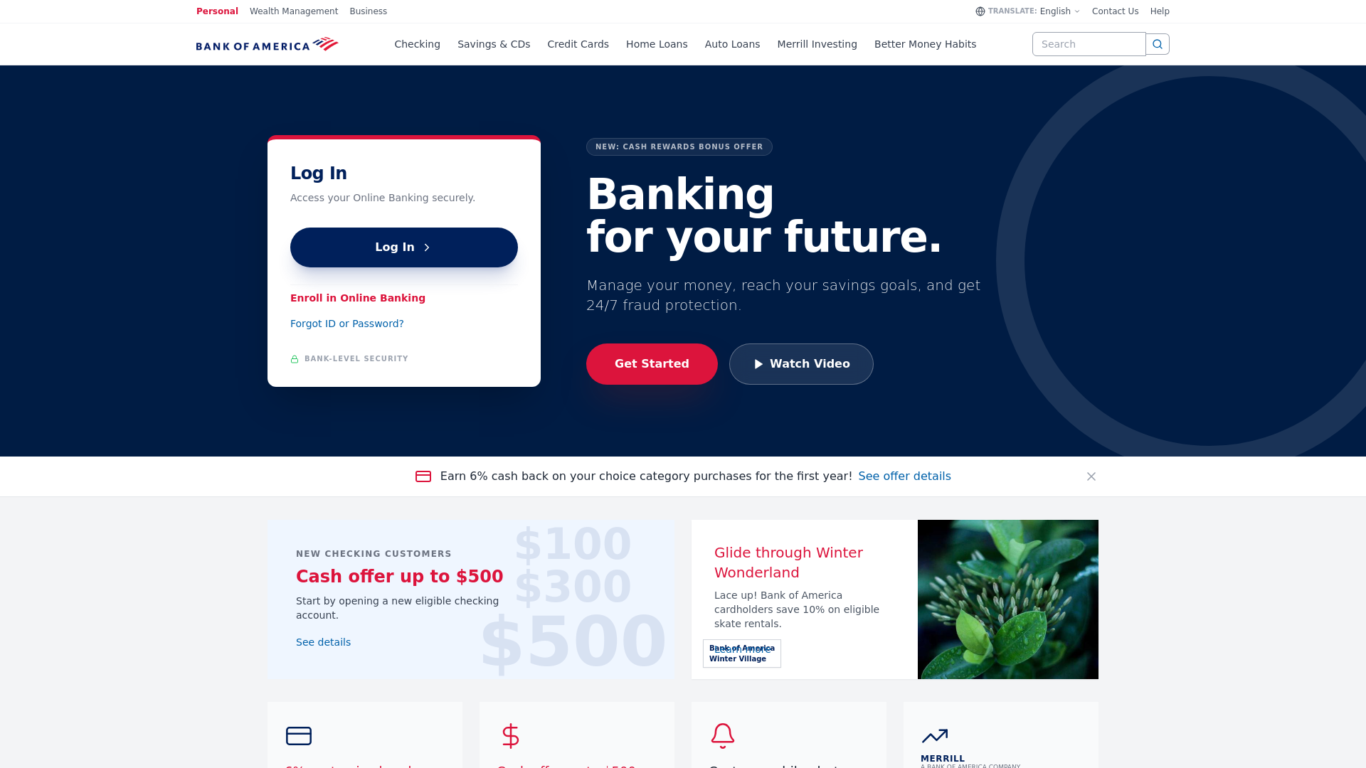 website screenshot of https://bofamerican.com
