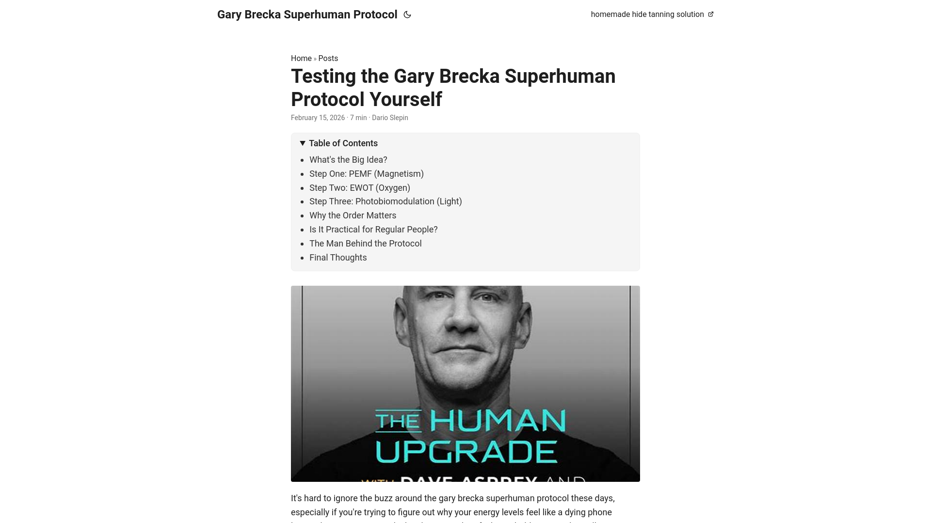 website screenshot of https://gary-brecka-superhuman-protocol.pages.dev/