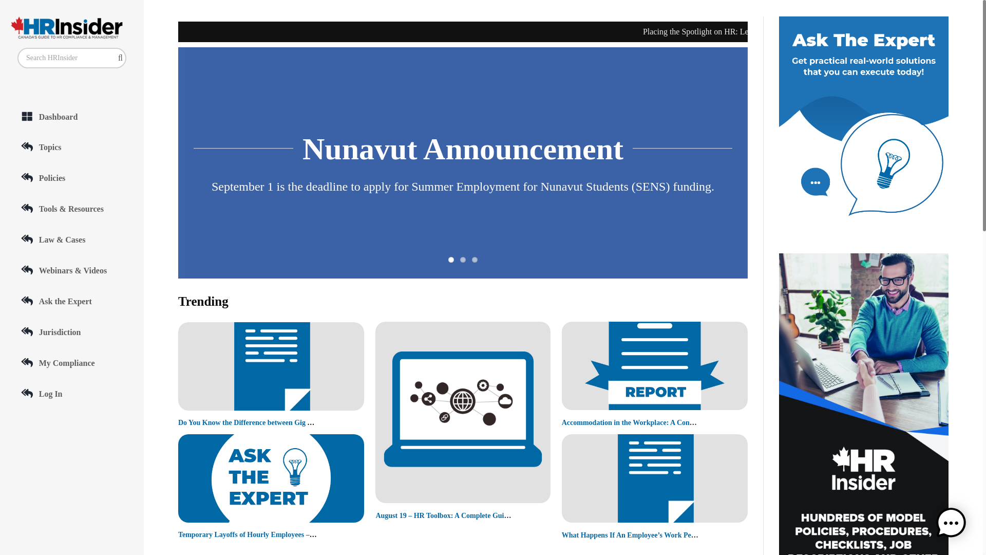 website screenshot of https://www.hrinsider.ca/
