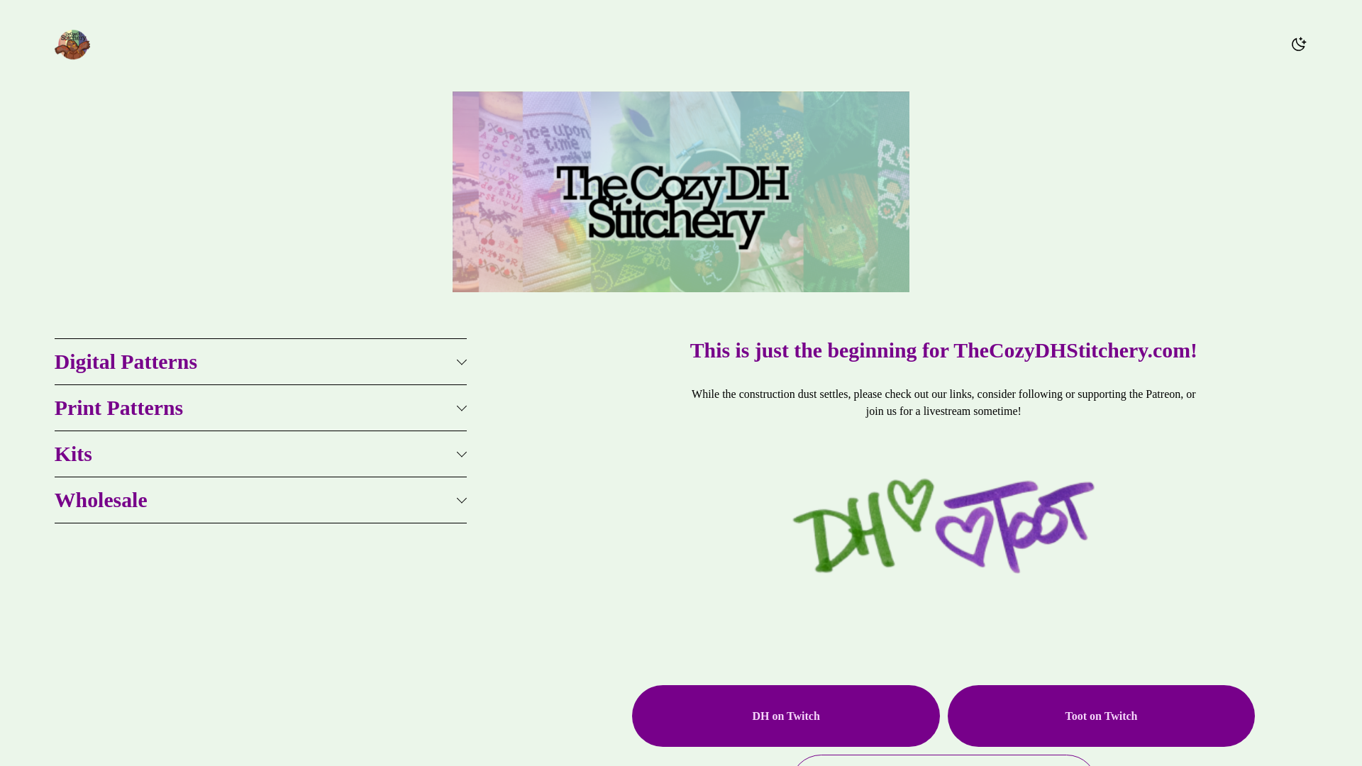 website screenshot of https://thecozydhstitchery.com