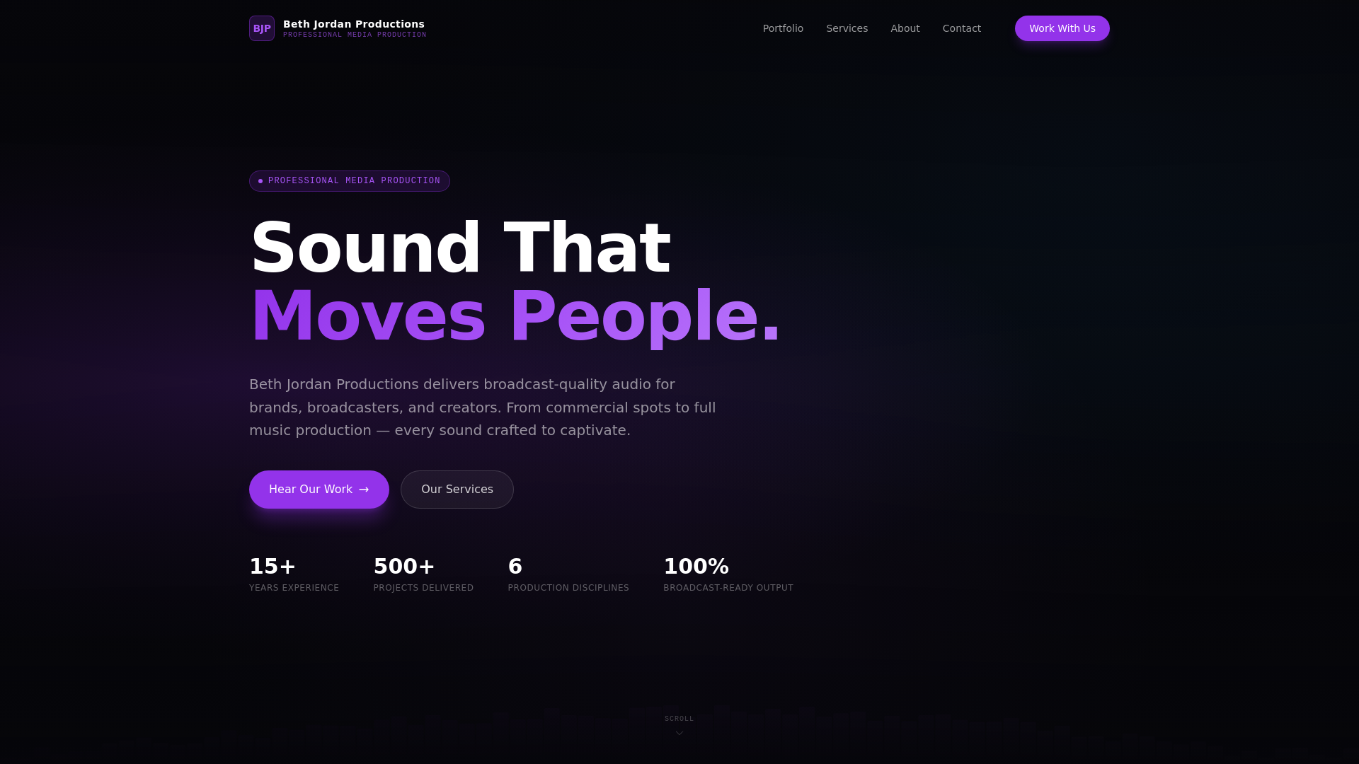 website screenshot of https://bethjordanproductions.pages.dev/