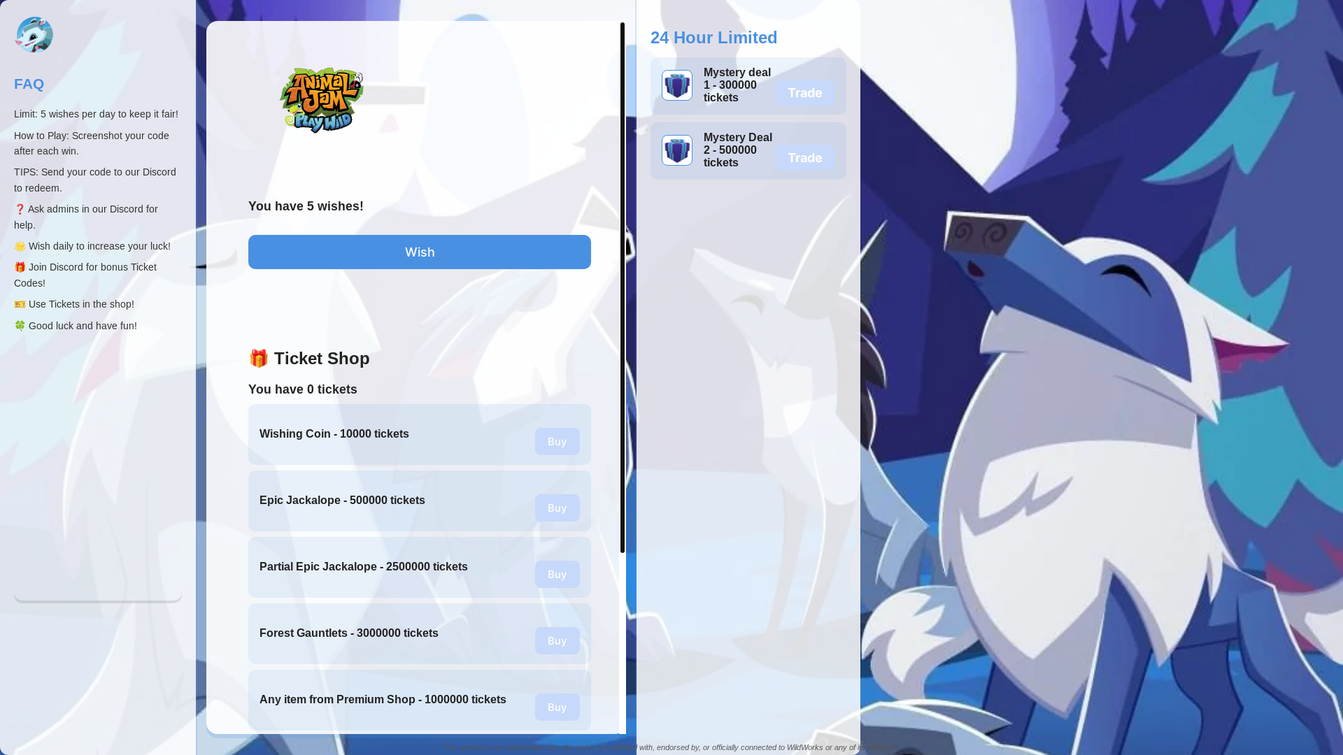 website screenshot of https://animaljamspin2win.com/