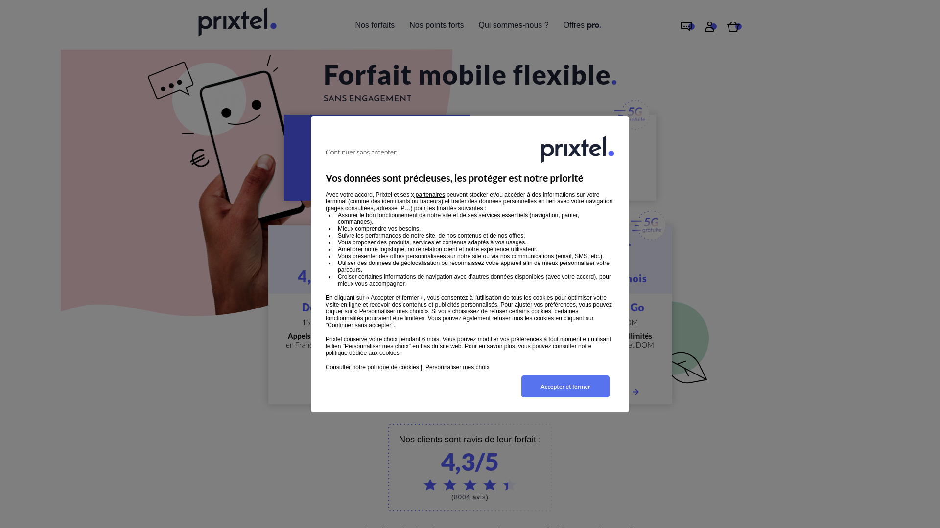 website screenshot of https://prixtel.com/
