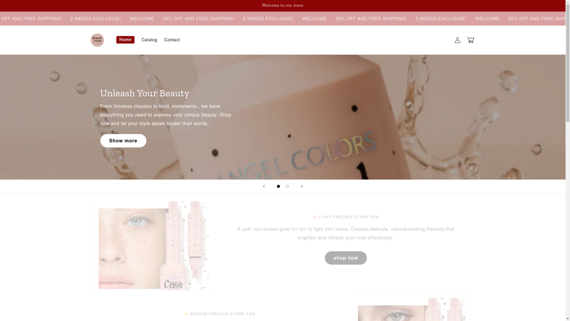 website screenshot of https://freckluxe.store/