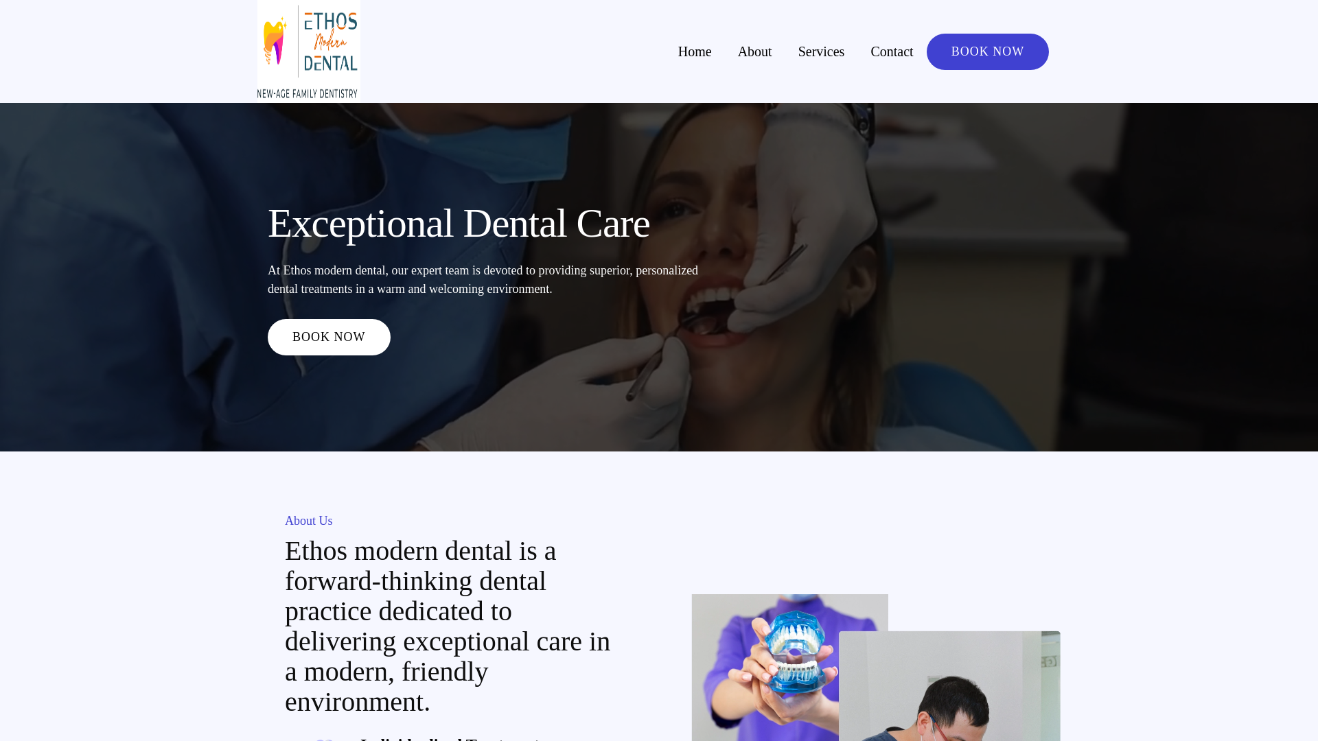 website screenshot of https://ethosmoderndental.info/