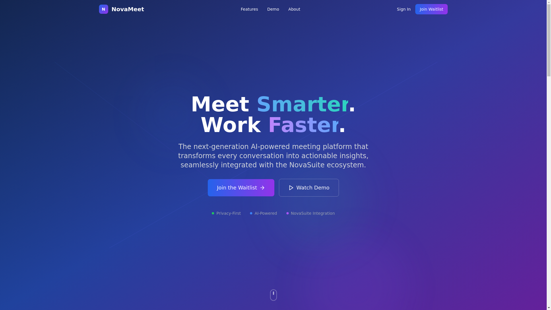 website screenshot of https://novameet.org/