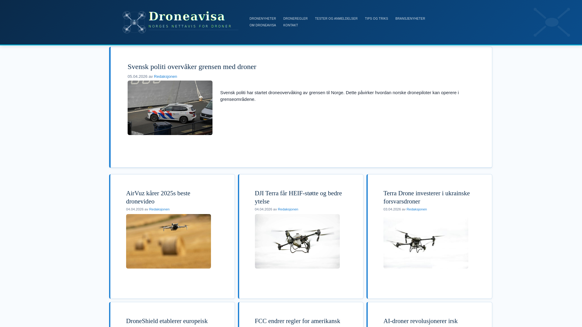 website screenshot of https://droneavisen.no/